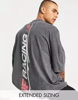 Выбеленная черная футболка оверсайз ASOS Dark Future с гоночным графическим принтом спереди и сзади ASOS Dark Future