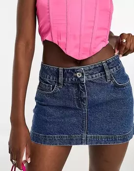 Выбеленная джинсовая мини-юбка с заниженной талией ASOS Weekend Collective, синий