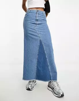 Выбеленная джинсовая юбка миди с низкой посадкой ASOS Weekend Collective, синий
