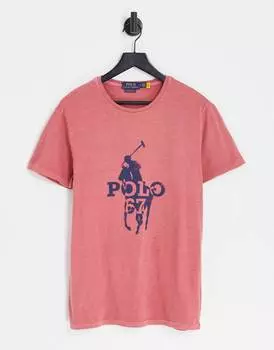 Выбеленная красная футболка Polo Ralph Lauren с крупным принтом-логотипом игрока