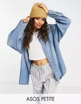 Выбеленная синяя джинсовая рубашка в стиле минимализм ASOS DESIGN Petite