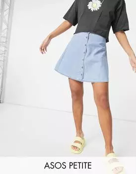 Выбеленная юбка на пуговицах ASOS DESIGN Petite из мягкого денима