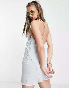 Выбеленно-голубое платье мини с потертыми швами COLLUSION