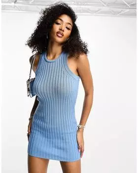 Выбеленное синее платье мини-борцовка ASOS DESIGN с крупной резинкой