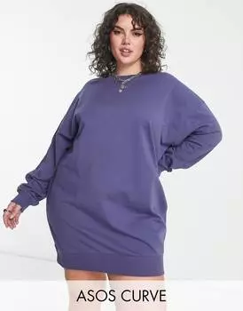 Выбеленное темно-синее платье мини свободного кроя ASOS DESIGN Curve