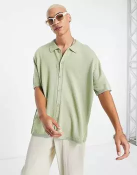 Выбеленное зеленое поло с объемными вязаными пуговицами ASOS DESIGN
