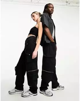 Выбеленные черные широкие брюки карго унисекс COLLUSION Festival