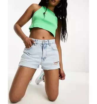 Выбеленные джинсовые рваные шорты Mom с завышенной талией Pull&Bear