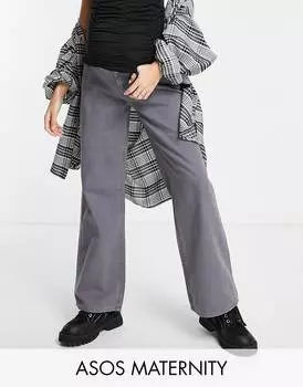 Выбеленные серые брюки широкого кроя для беременных ASOS DESIGN Maternity