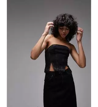 Выбеленный черный джинсовый корсет Topshop с заниженной кромкой