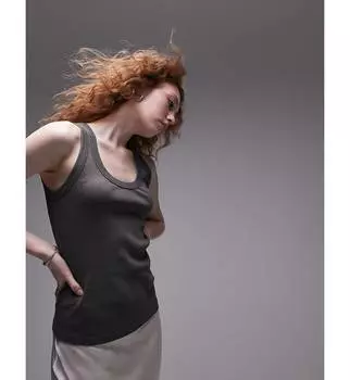 Выбеленный черный выбеленный жилет Topshop в рубчик с эффектом кислотной стирки