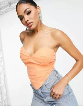 Выбеленный неоново-оранжевый корсет из тюля ASOS DESIGN Going Out