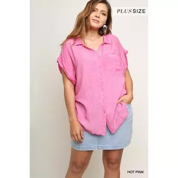 Выбеленный топ на пуговицах с короткими рукавами и необработанным подолом FASHNZFAB