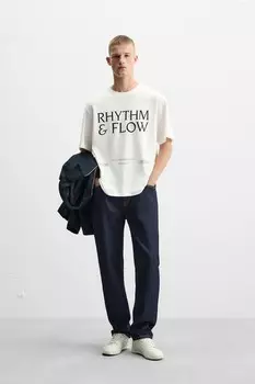 Выцветевшая футболка с лозунгами ZARA, устрично-белый