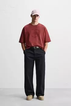 Выцветевшая футболка с вышивкой ZARA, светло-бордовый