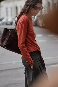 Выцветевшая хлопковая футболка ZARA, бордовый