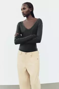 Выцветевшая рубчатая футболка ZARA, цвет charcoal