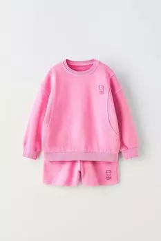 Выцветевшая свитшотка и шорты-бермуды комбинация ZARA, цвет chalk pink