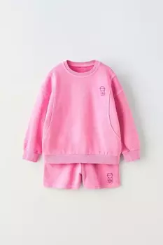 Выцветевшая свитшотка и шорты-бермуды комбинация ZARA, цвет chalk pink