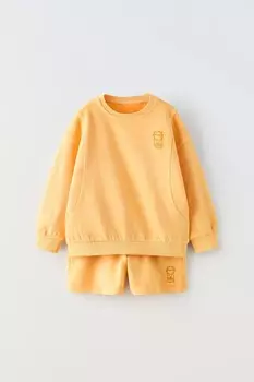Выцветевшая свитшотка и шорты-бермуды комбинация ZARA, средне-желтый