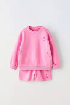 Выцветевшая свитшотка и шорты-бермуды комбинация ZARA, цвет chalk pink