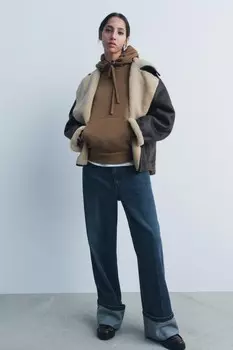 Выцветевшая толстовка с капюшоном ZARA, цвет tobacco