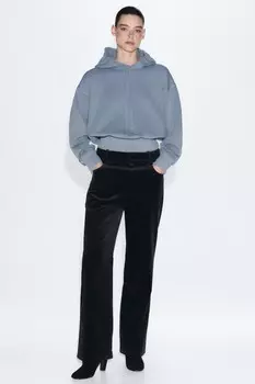 Выцветевшая толстовка с капюшоном ZARA, синий