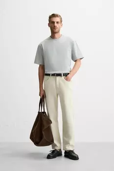 Выцветевшая тяжелая футболка ZARA, выцветший небесно-голубой