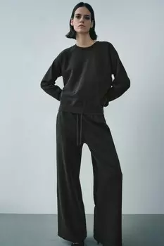 Выцветевшие широкие брюки ZARA, цвет charcoal