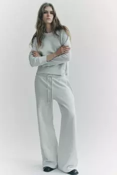 Выцветевшие широкие брюки ZARA, светло-голубой