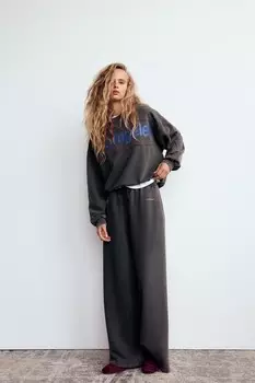 Выцветевшие спортивные брюки ZARA, антрацитово-серый