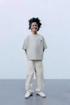 Выцветшая футболка с карманом ZARA, цвет Pearl grey