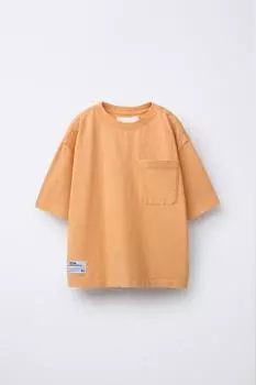 Выцветшая футболка с карманом ZARA, оранжевый