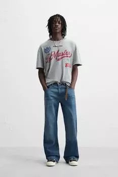 Выцветшая футболка с контрастной вышивкой ZARA, цвет Mid-grey