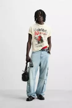 Выцветшая футболка с принтом ZARA, экрю