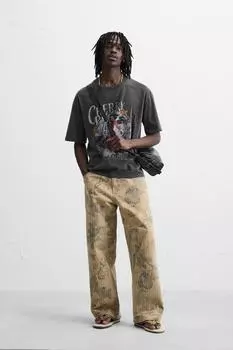 Выцветшая футболка с принтом ZARA, цвет Taupe grey