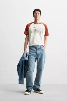 Выцветшая футболка с принтом ZARA, цвет White/Maroon