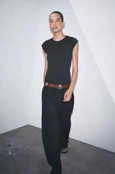 Выцветшая хлопчатобумажная футболка ZARA, цвет Charcoal