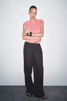 Выцветшая хлопчатобумажная футболка ZARA, цвет Dusty pink