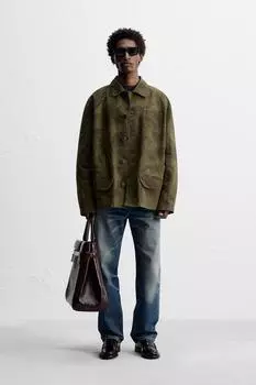 Выцветшая куртка с карманами ZARA, цвет Brown/Green