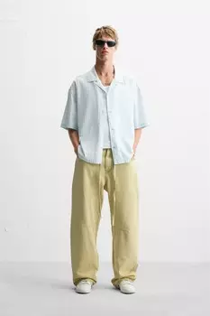 Выцветшая текстурная рубашка ZARA, небесно-голубой