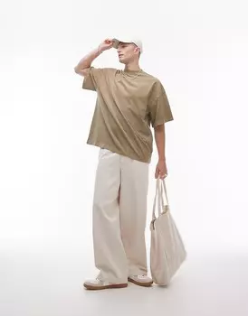 Выцветшая зеленая футболка свободного кроя Topman со спущенными плечами