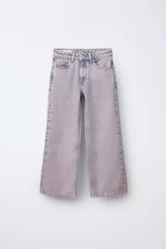 Выцветшие джинсы с широкими штанинами ZARA, розовый
