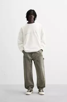Выцветшие плотничьи брюки с карманами ZARA, хаки