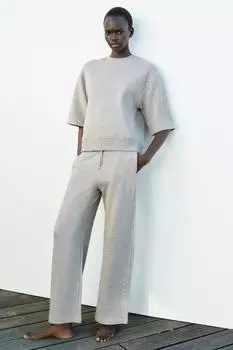 Выцветшие широкие брюки ZARA, серый марл