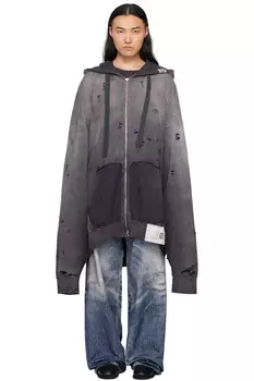 Выцветший худи с большой молнией Maison Mihara Yasuhiro, черный