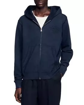 Выцветший худи с молнией спереди Sandro, синий