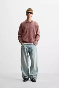 Выцветший текстурированный свитер ZARA, красный