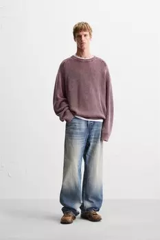 Выцветший текстурный свитер ZARA, бордовый