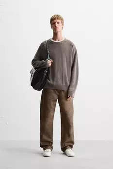 Выцветший текстурный свитер ZARA, коричневый